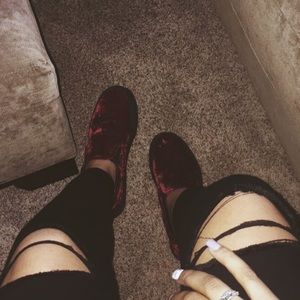 burgundy velvet vans with black sole
